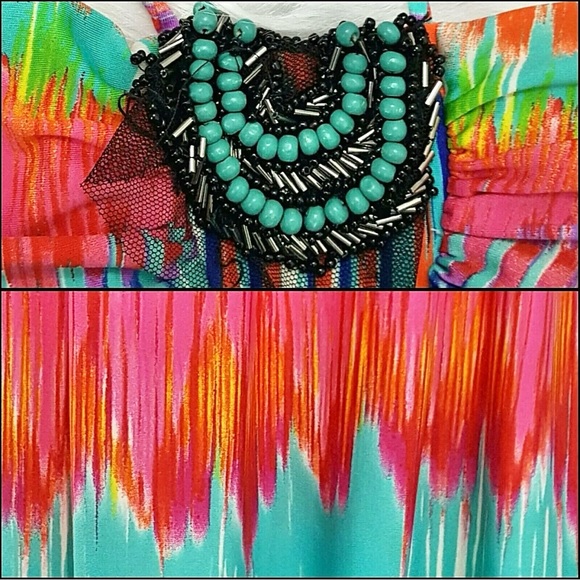 Heartsoul Womens Maxi Halter Dress Ikat Multicolor Beach Lounge Sz S - Picture 5 of 13